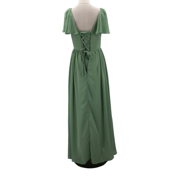 BRIDESMAID SZ 6 S green vneck flutter sleeve corset lace up  maxi dress NEW B168 - Picture 2 of 8